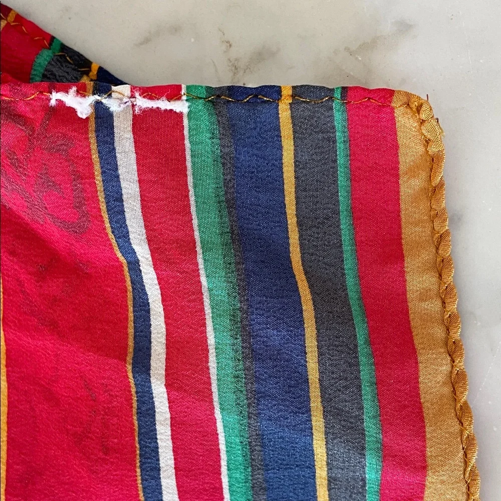 TALBOTS Vintage Oblong Silk Geometric Scroll Motif Multicolor Scarf